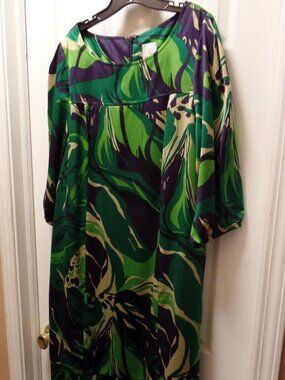 *NWoT* 20W 2X SC by Sara Campbell Botanical Artsy Lined Dress GREEN Tan Purple